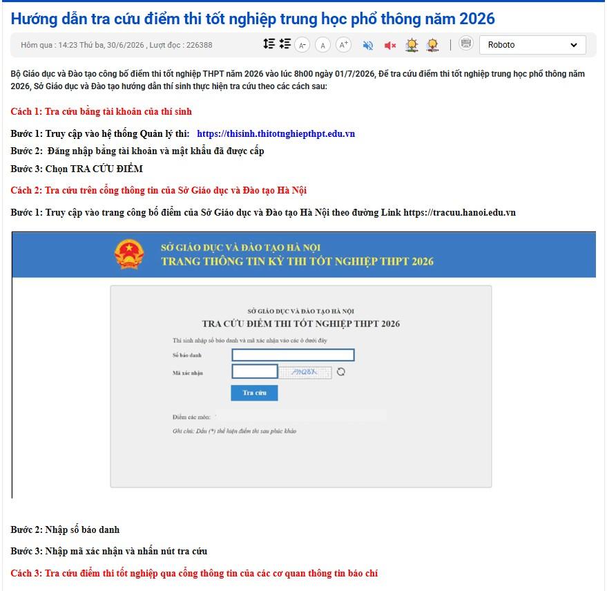 Hướng dẫn tra cứu điểm thi tốt nghiệp trung học phổ thông năm 2026